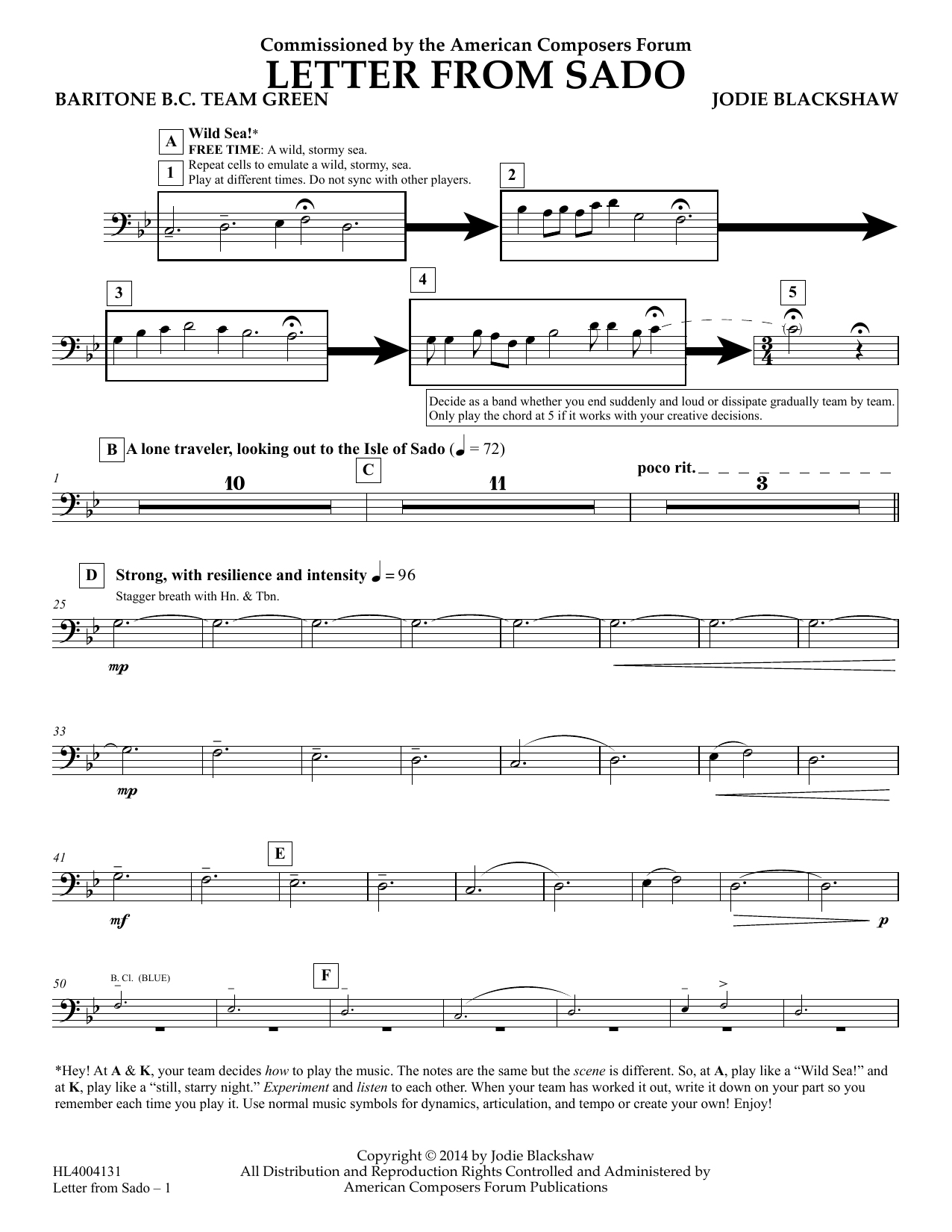 Jodie Blackshaw Letter from Sado - Baritone B.C. Team Green sheet music notes and chords arranged for Concert Band