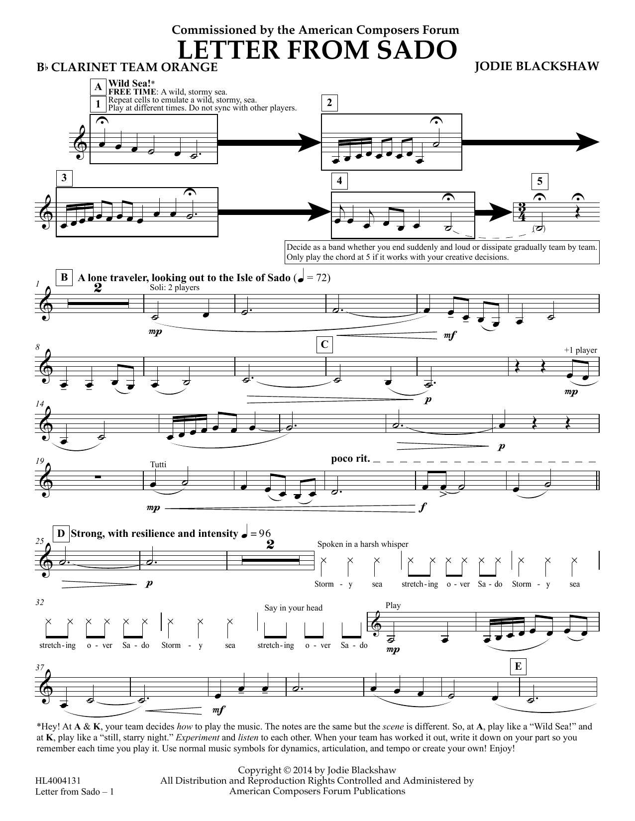 Jodie Blackshaw Letter from Sado - Bb Clarinet Team Orange sheet music notes and chords arranged for Concert Band