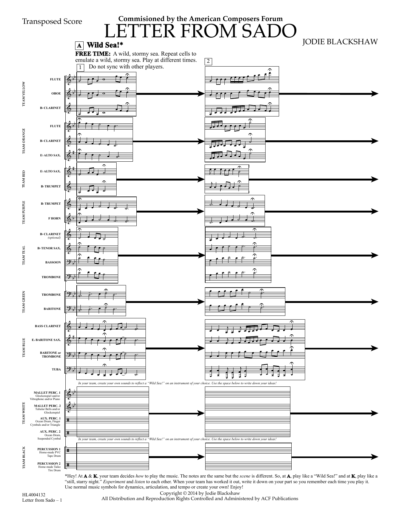 Jodie Blackshaw Letter from Sado - Full Score sheet music notes and chords arranged for Concert Band