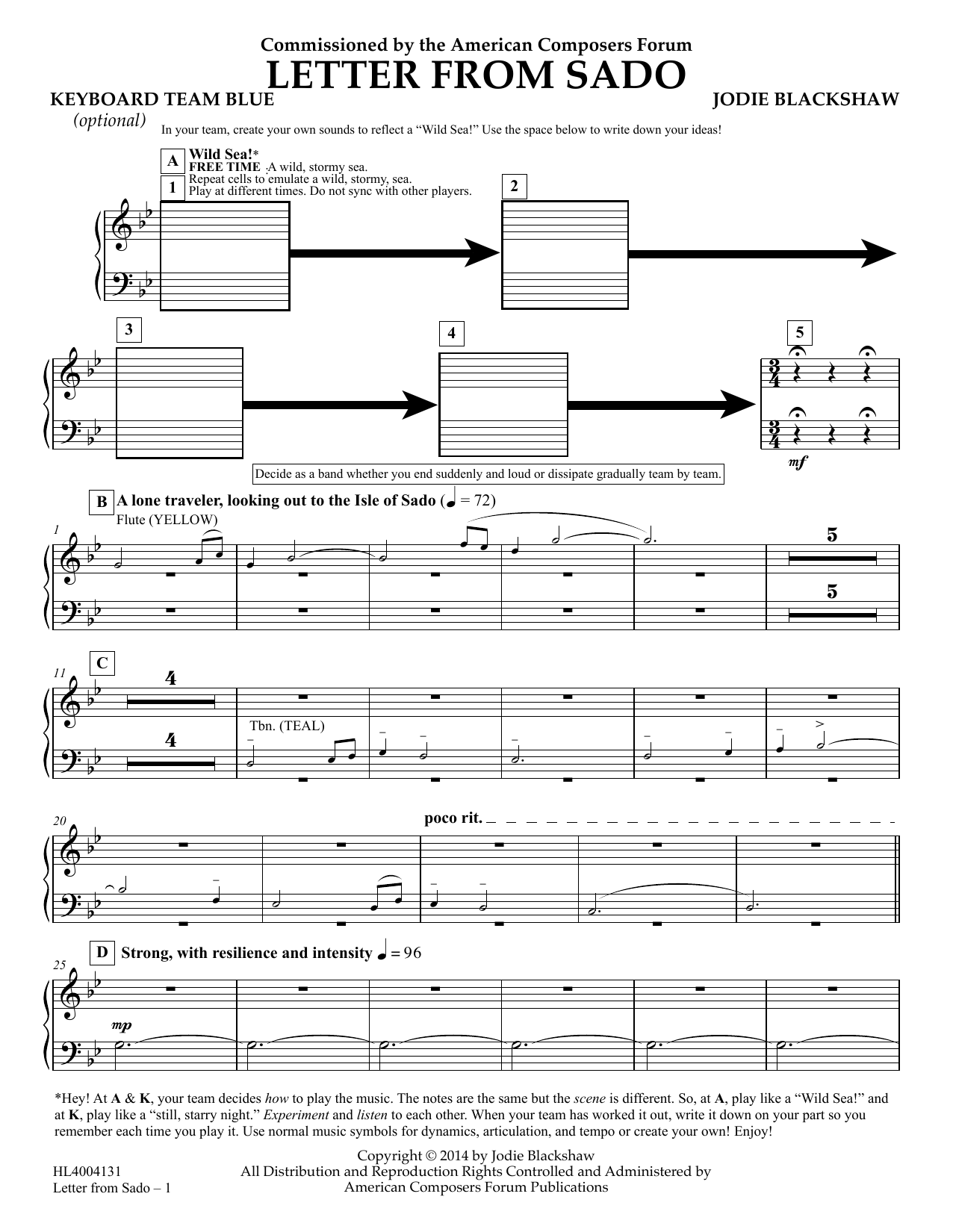 Jodie Blackshaw Letter from Sado - Keyboard (opt) Team Blue sheet music notes and chords arranged for Concert Band