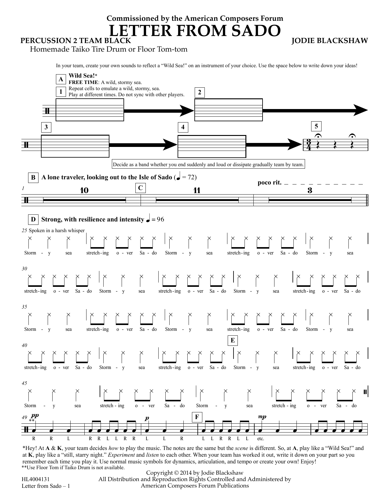 Jodie Blackshaw Letter from Sado - Percussion 2 Team Black sheet music notes and chords arranged for Concert Band