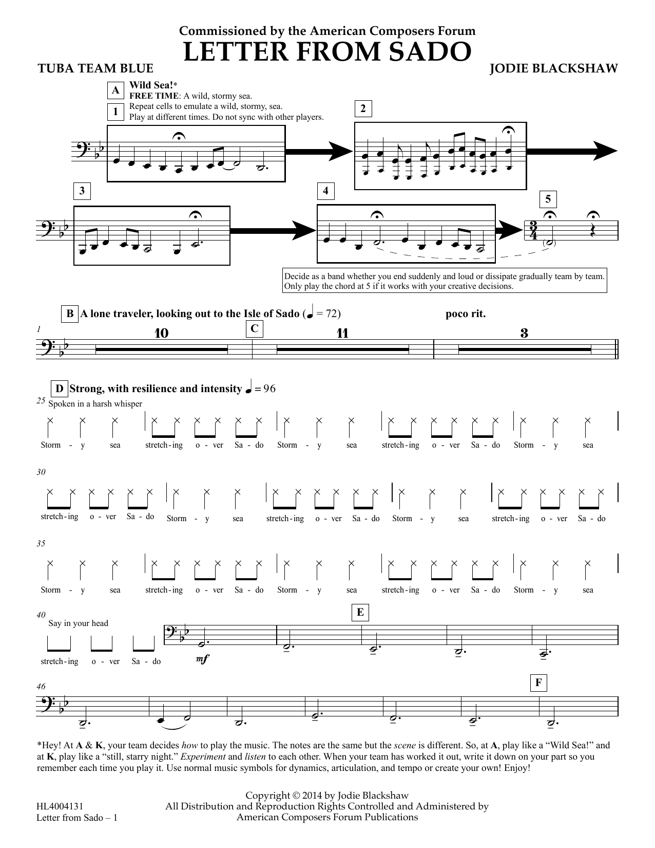 Jodie Blackshaw Letter from Sado - Tuba Team Blue sheet music notes and chords arranged for Concert Band
