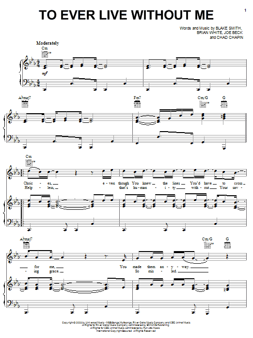 Jody McBrayer To Ever Live Without Me sheet music notes and chords arranged for Piano, Vocal & Guitar Chords (Right-Hand Melody)