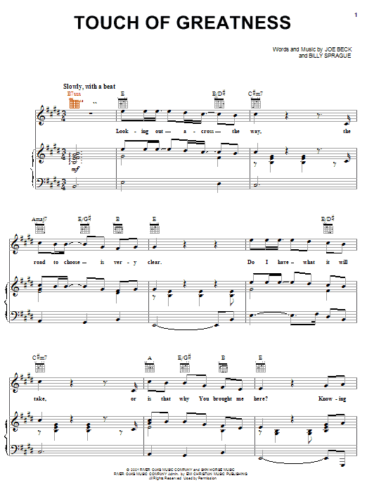 Joe Beck Touch Of Greatness sheet music notes and chords arranged for Piano, Vocal & Guitar Chords (Right-Hand Melody)