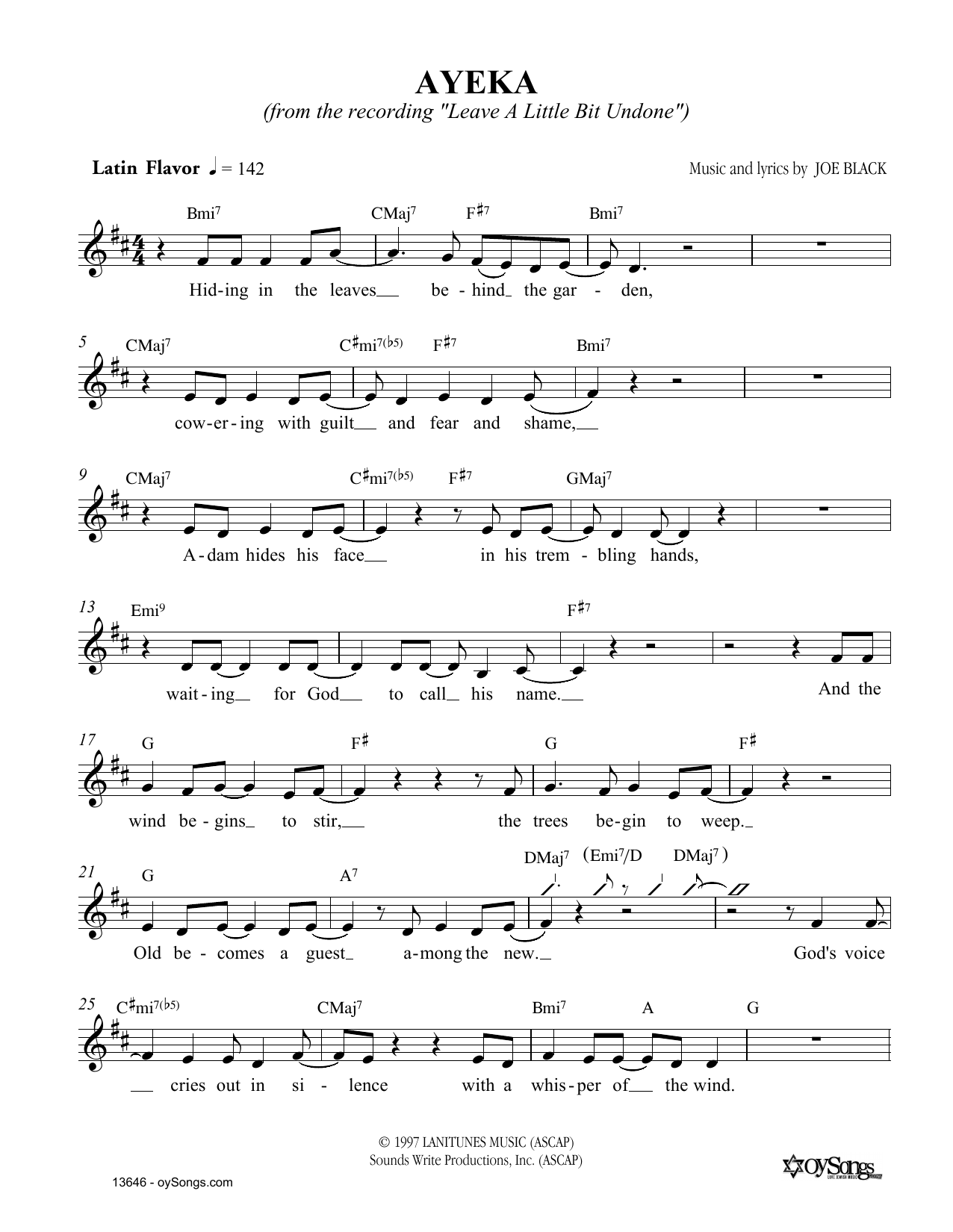 Joe Black Ayeka sheet music notes and chords arranged for Lead Sheet / Fake Book