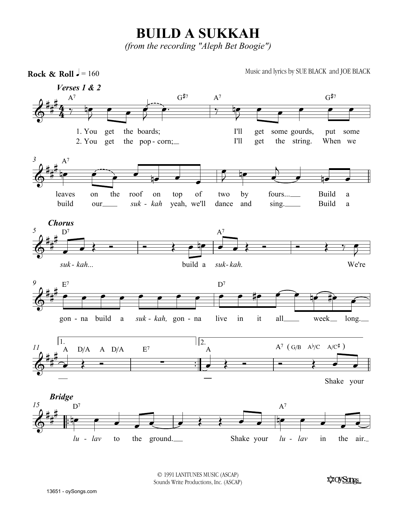 Joe Black Build A Sukkah sheet music notes and chords arranged for Lead Sheet / Fake Book