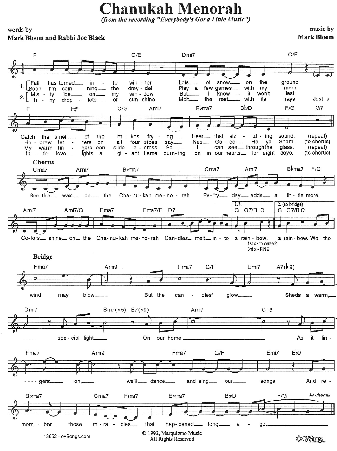 Joe Black Chanukah Menorah sheet music notes and chords arranged for Lead Sheet / Fake Book