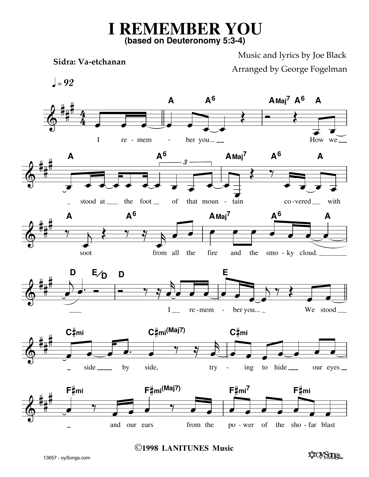 Joe Black I Remember You sheet music notes and chords arranged for Lead Sheet / Fake Book