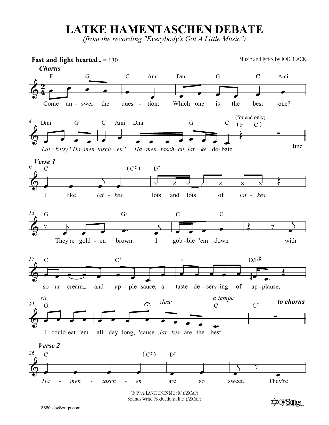 Joe Black Latke Hamentaschen Debate sheet music notes and chords arranged for Lead Sheet / Fake Book