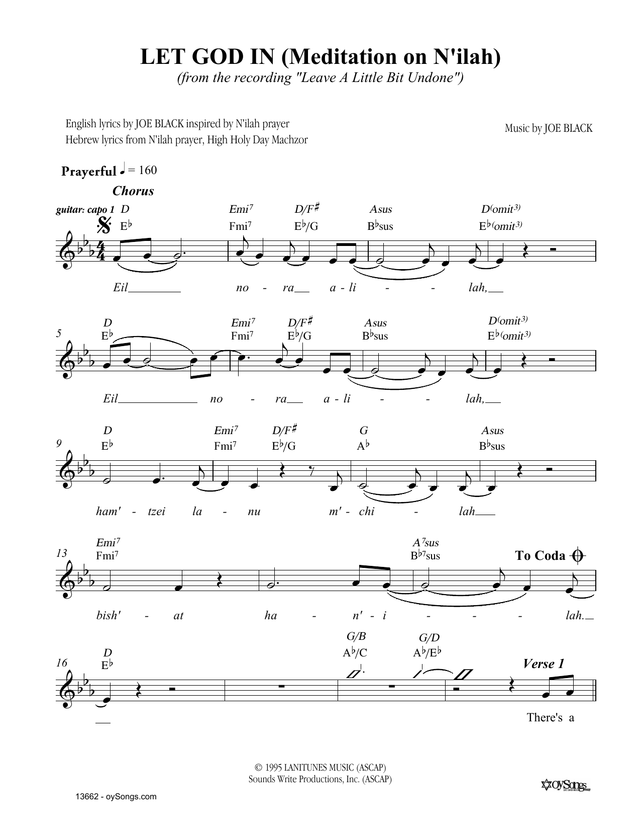 Joe Black Let God In sheet music notes and chords arranged for Lead Sheet / Fake Book