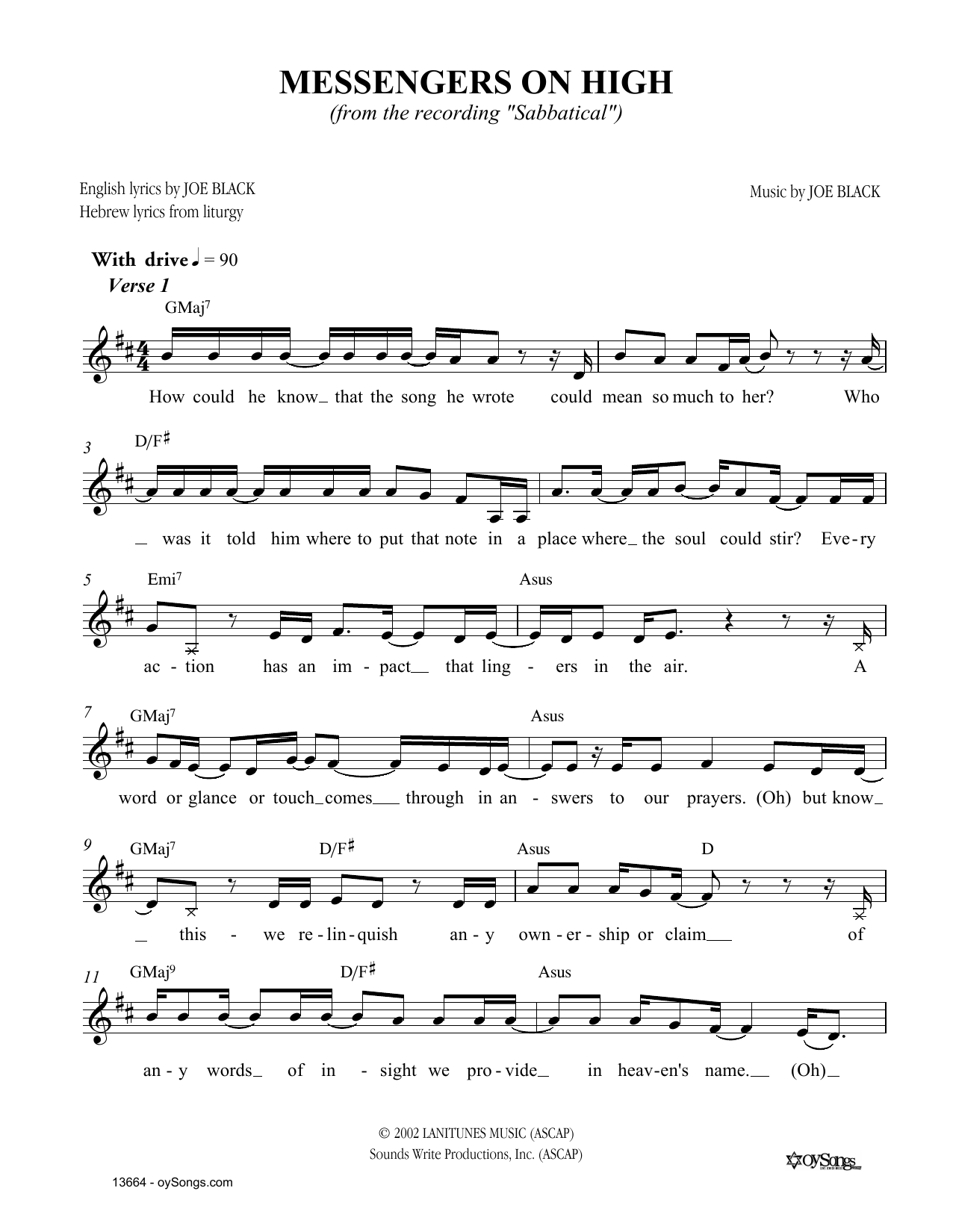 Joe Black Messengers on High sheet music notes and chords arranged for Lead Sheet / Fake Book