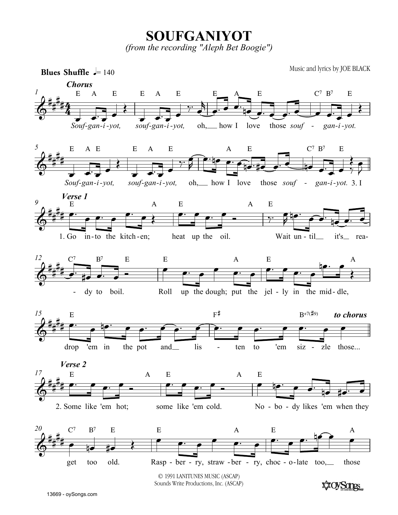 Joe Black Soufganiyot sheet music notes and chords arranged for Lead Sheet / Fake Book
