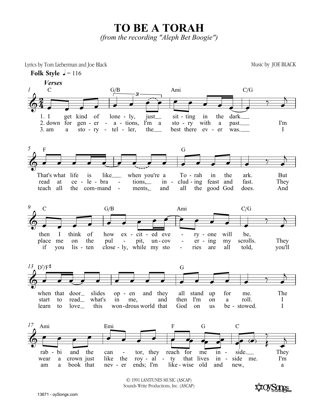 Joe Black To Be A Torah sheet music notes and chords arranged for Lead Sheet / Fake Book