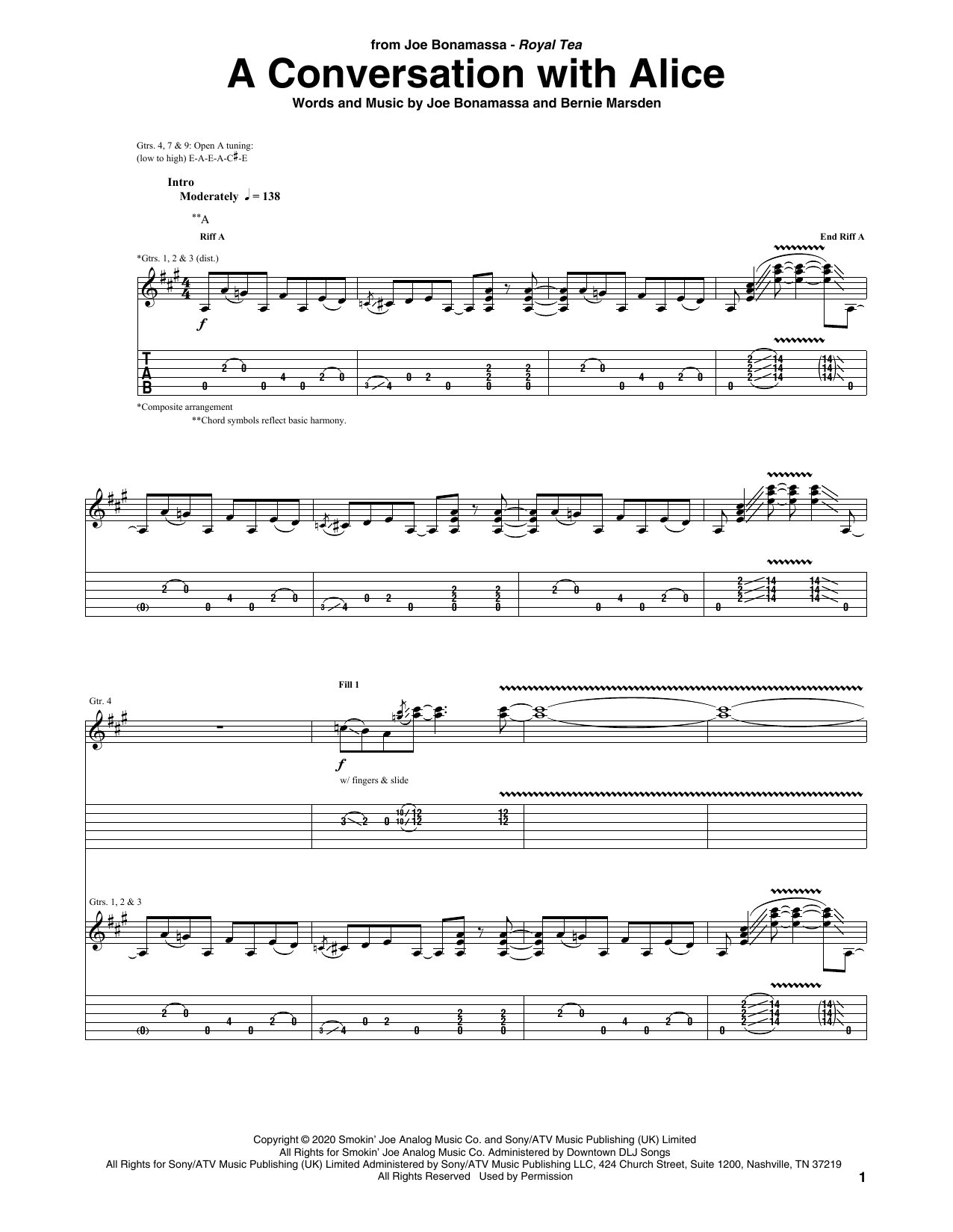 Joe Bonamassa A Conversation With Alice sheet music notes and chords arranged for Guitar Tab