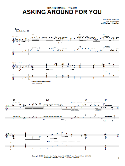 Joe Bonamassa Asking Around For You sheet music notes and chords arranged for Guitar Tab