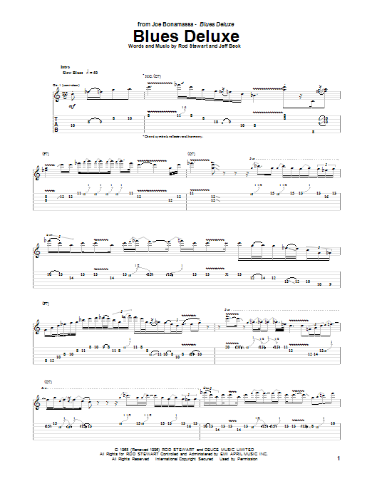 Joe Bonamassa Blues Deluxe sheet music notes and chords arranged for Guitar Tab