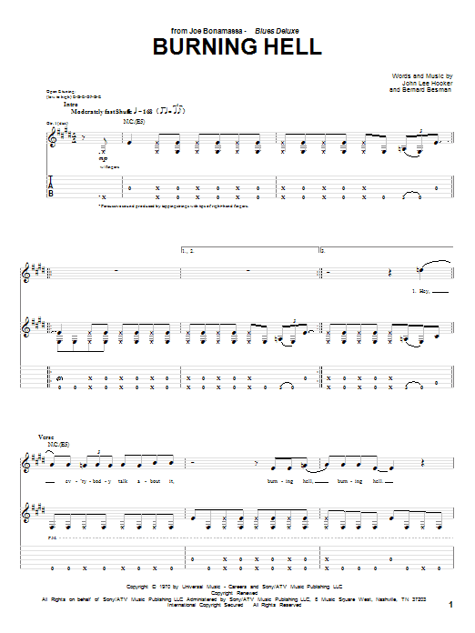 Joe Bonamassa Burning Hell sheet music notes and chords arranged for Guitar Tab