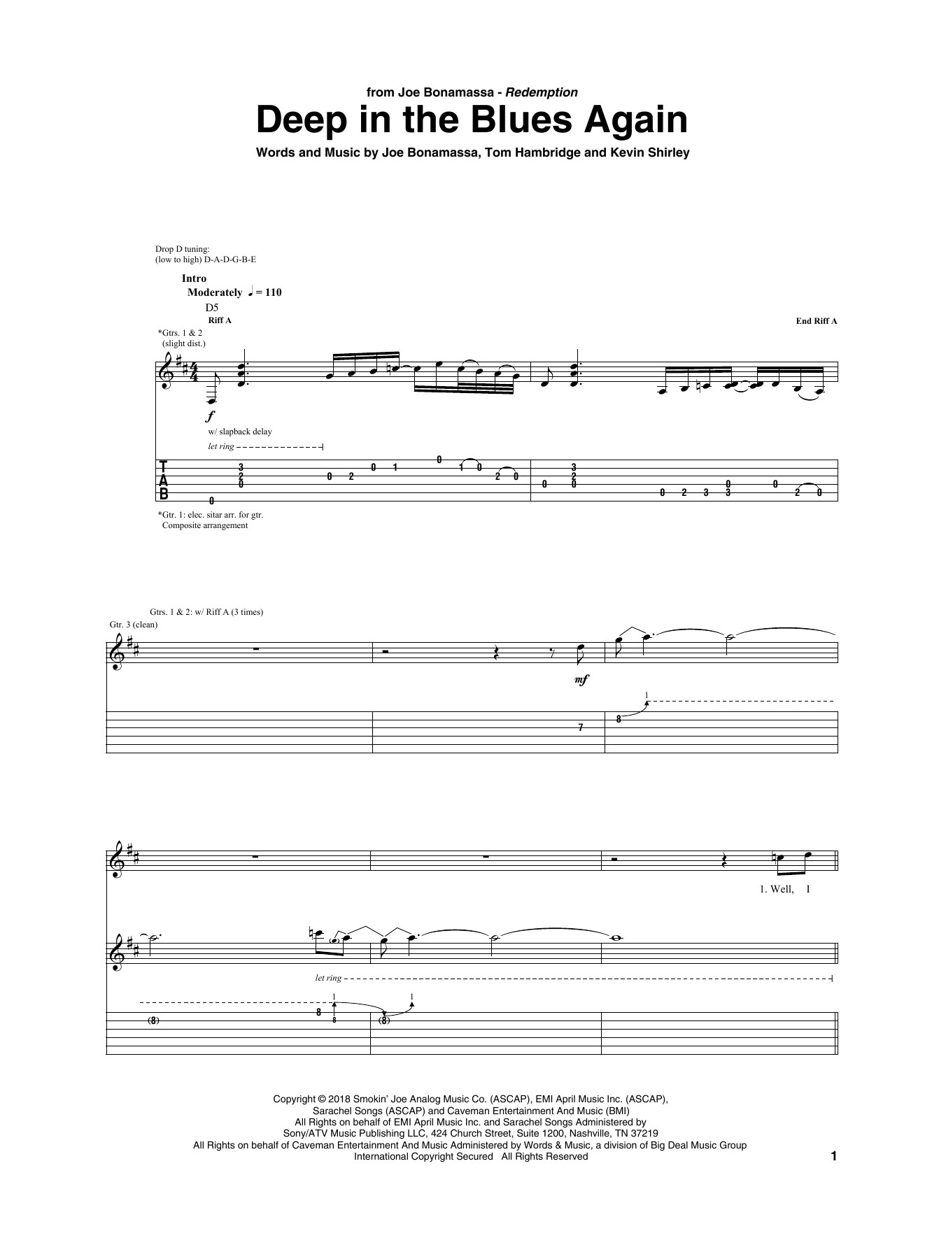 Joe Bonamassa Deep In The Blues Again sheet music notes and chords arranged for Guitar Tab
