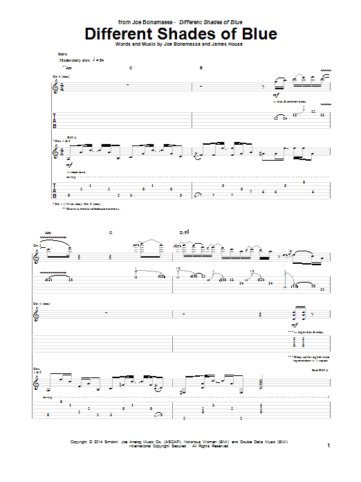 Joe Bonamassa Different Shades Of Blue sheet music notes and chords arranged for Guitar Tab