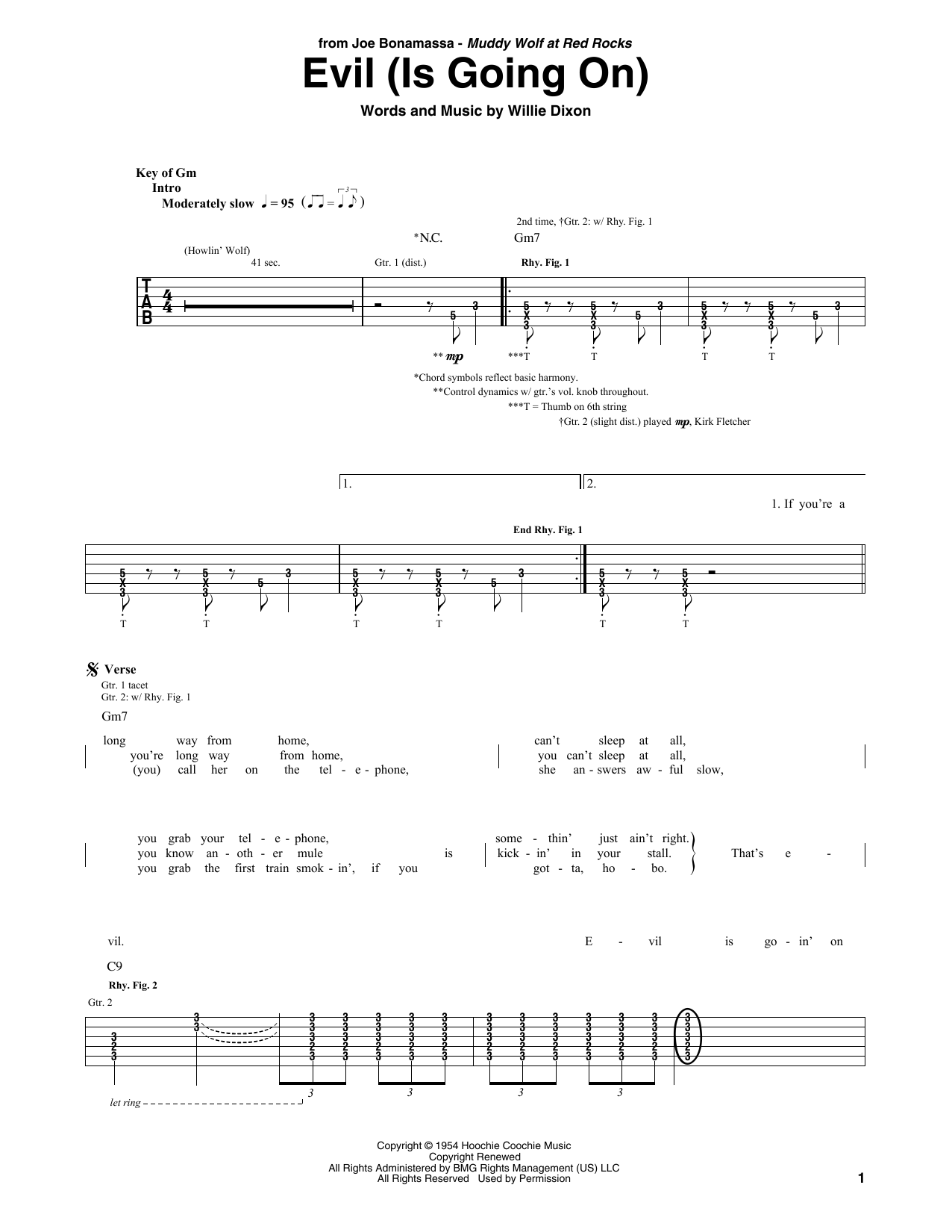 Joe Bonamassa Evil (Is Going On) sheet music notes and chords arranged for Guitar Rhythm Tab