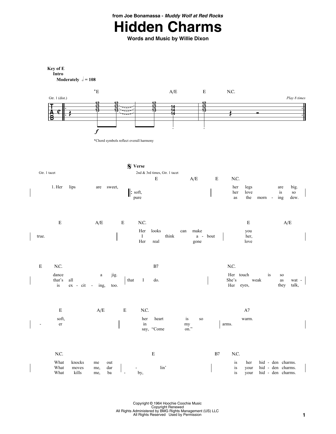 Joe Bonamassa Hidden Charms sheet music notes and chords arranged for Guitar Rhythm Tab