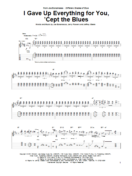 Joe Bonamassa I Gave Up Everything For You, 'Cept The Blues sheet music notes and chords arranged for Guitar Tab