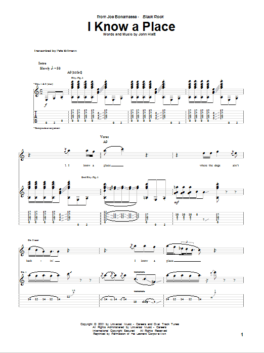 Joe Bonamassa I Know A Place sheet music notes and chords arranged for Guitar Tab