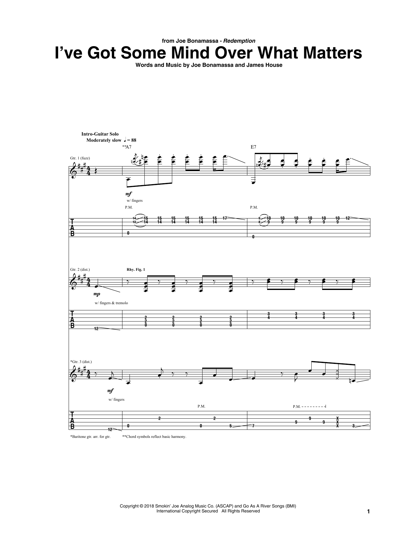 Joe Bonamassa I've Got Some Mind Over What Matters sheet music notes and chords arranged for Guitar Tab