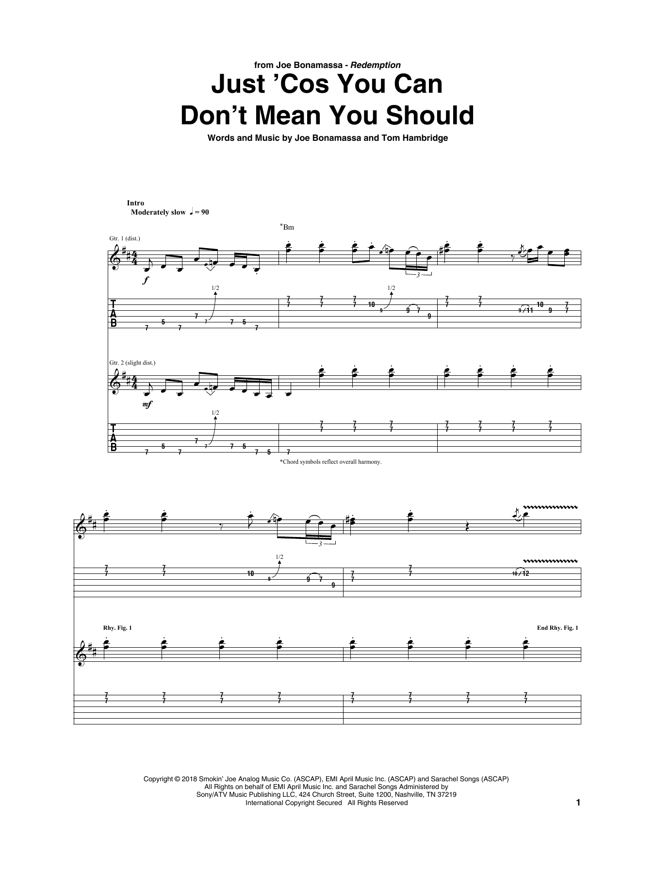 Joe Bonamassa Just 'Cos You Can Don't Mean You Should sheet music notes and chords arranged for Guitar Tab