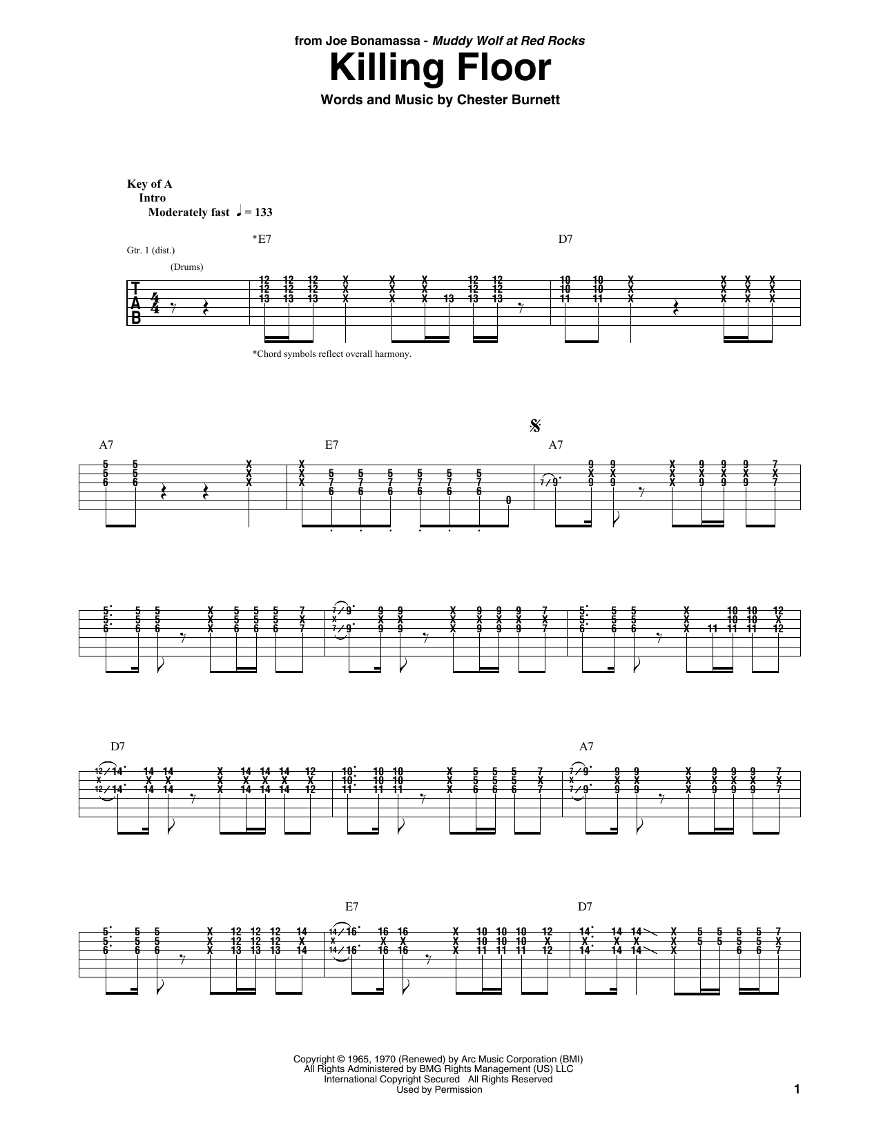 Joe Bonamassa Killing Floor sheet music notes and chords arranged for Guitar Rhythm Tab