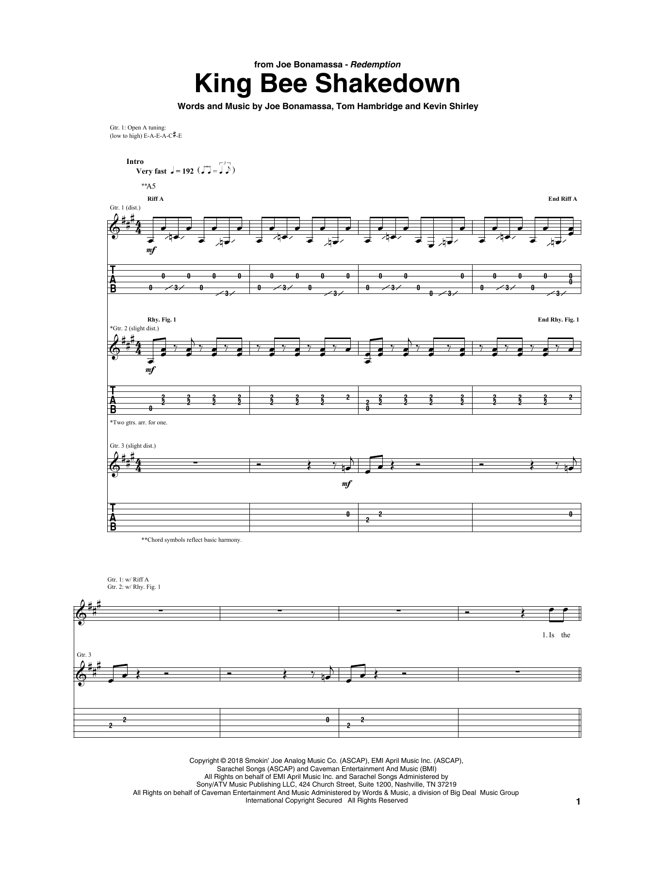 Joe Bonamassa King Bee Shakedown sheet music notes and chords arranged for Guitar Tab