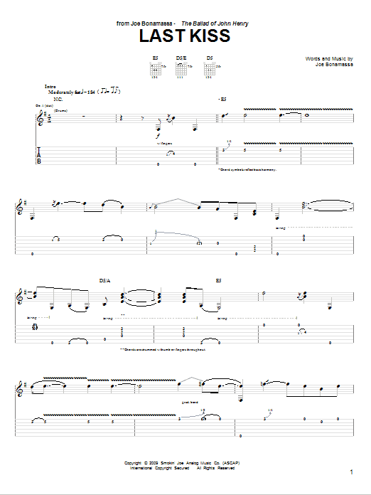 Joe Bonamassa Last Kiss sheet music notes and chords arranged for Guitar Tab (Single Guitar)