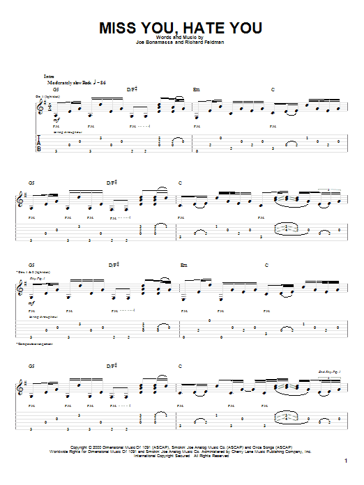Joe Bonamassa Miss You, Hate You sheet music notes and chords arranged for Guitar Tab