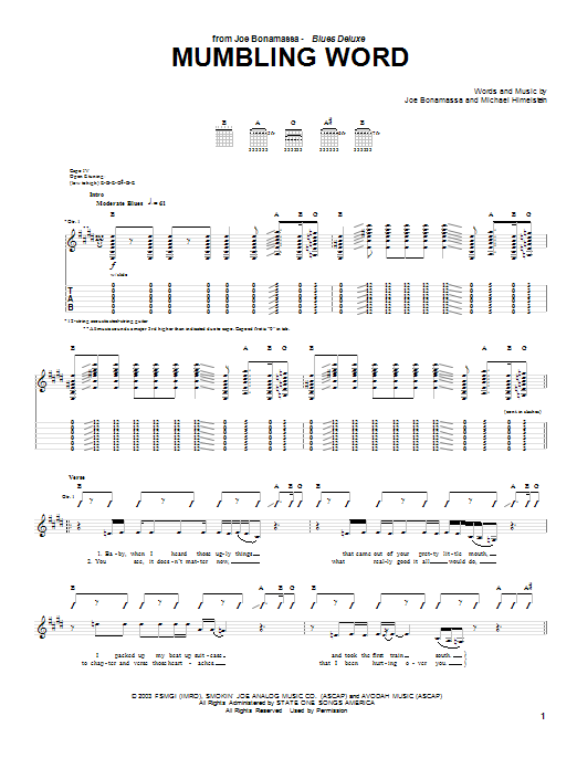 Joe Bonamassa Mumbling Word sheet music notes and chords arranged for Guitar Tab