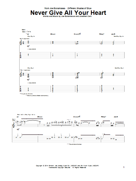 Joe Bonamassa Never Give All Your Heart sheet music notes and chords arranged for Guitar Tab