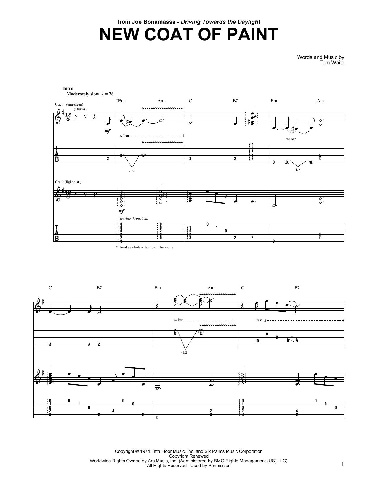 Joe Bonamassa New Coat Of Paint sheet music notes and chords arranged for Guitar Tab