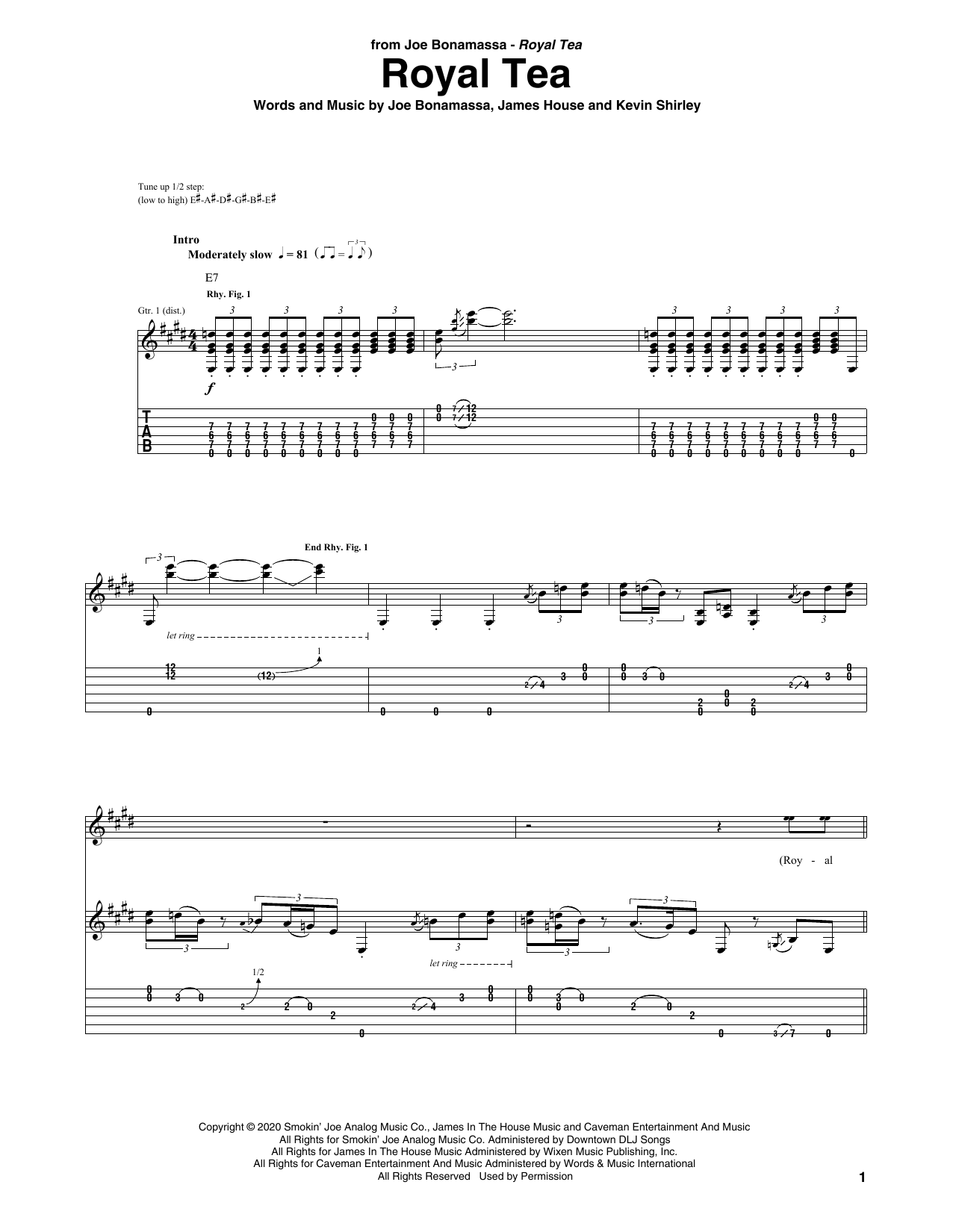 Joe Bonamassa Royal Tea sheet music notes and chords arranged for Guitar Tab