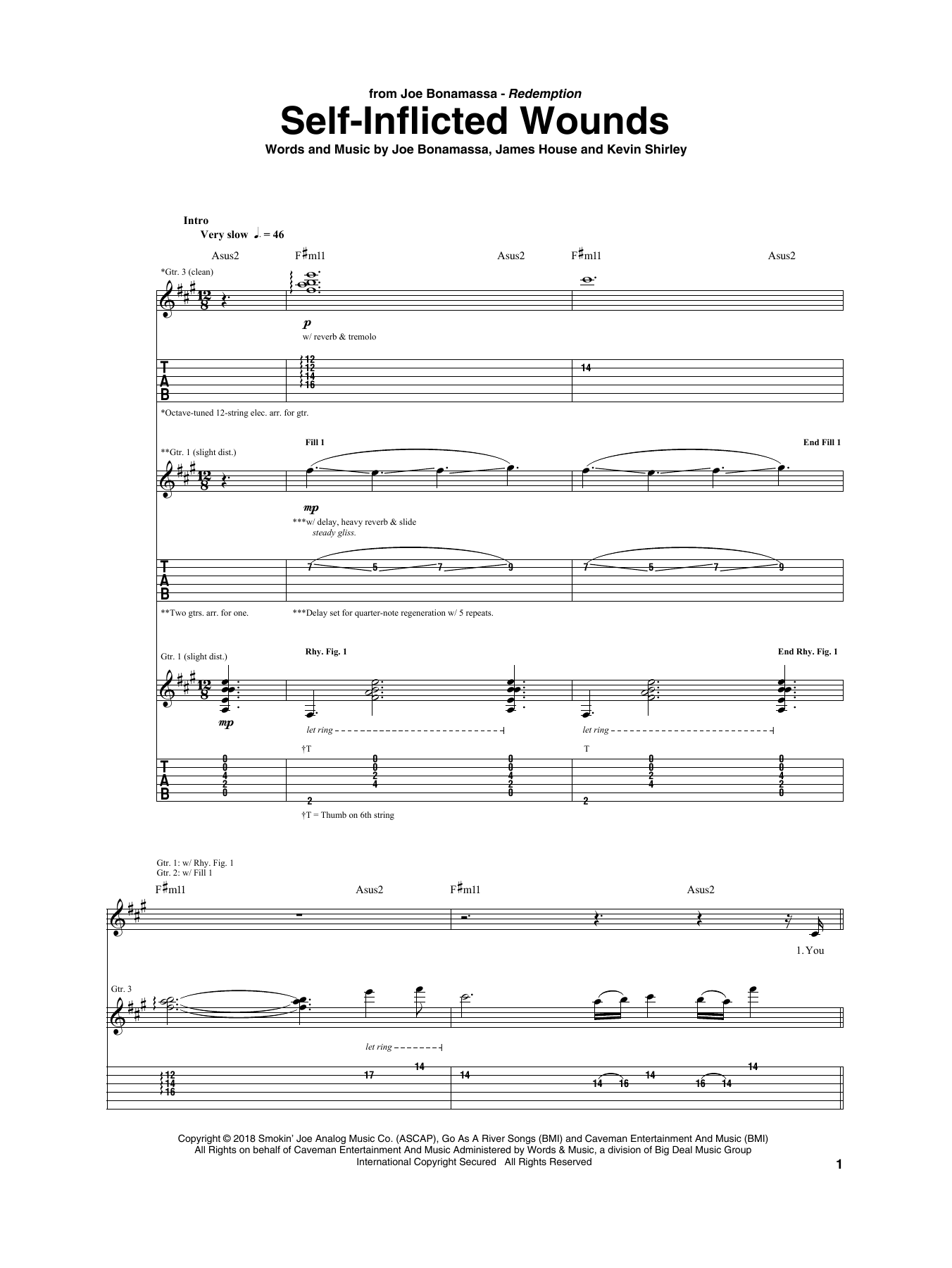 Joe Bonamassa Self-Inflicted Wounds sheet music notes and chords arranged for Guitar Tab