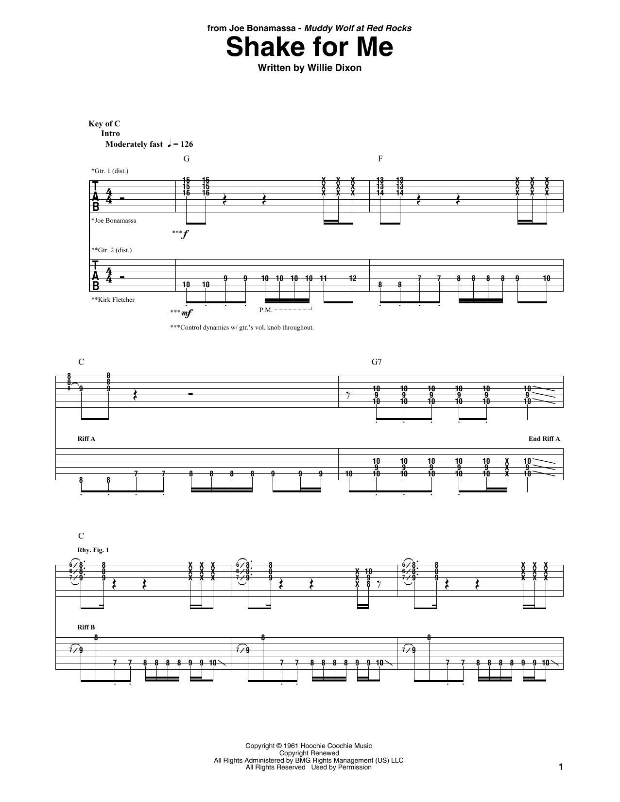 Joe Bonamassa Shake For Me sheet music notes and chords arranged for Guitar Rhythm Tab