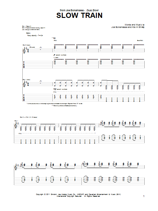 Joe Bonamassa Slow Train sheet music notes and chords arranged for Guitar Tab