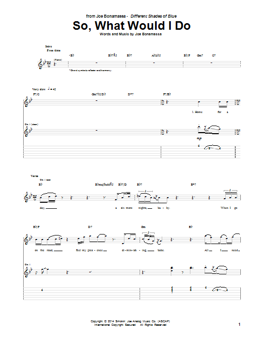 Joe Bonamassa So, What Would I Do sheet music notes and chords arranged for Guitar Tab