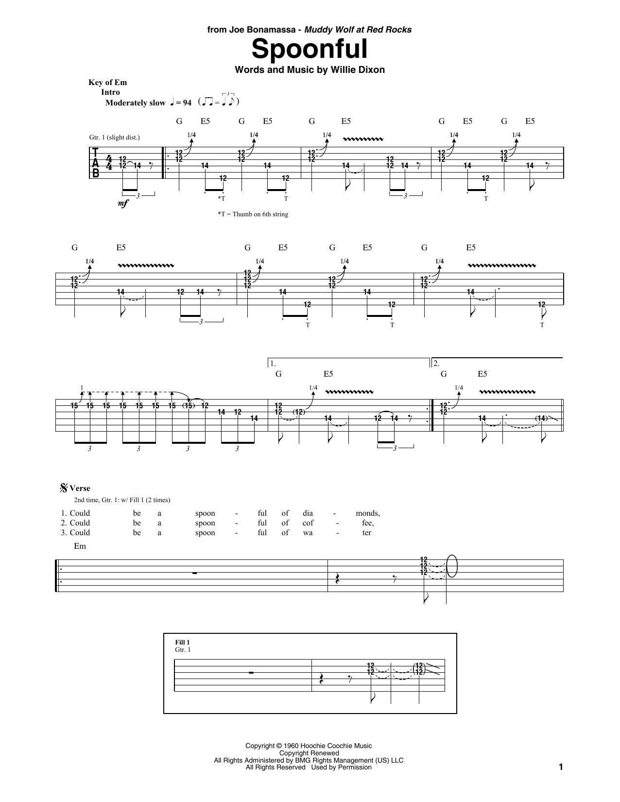 Joe Bonamassa Spoonful sheet music notes and chords arranged for Guitar Rhythm Tab