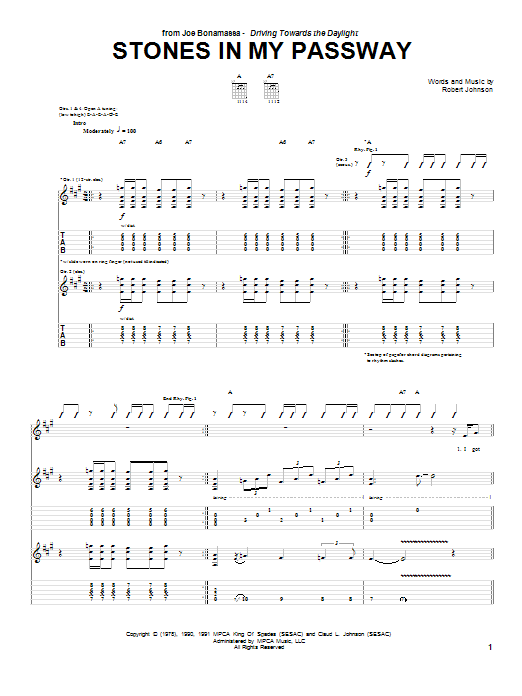 Joe Bonamassa Stones In My Passway sheet music notes and chords arranged for Guitar Tab