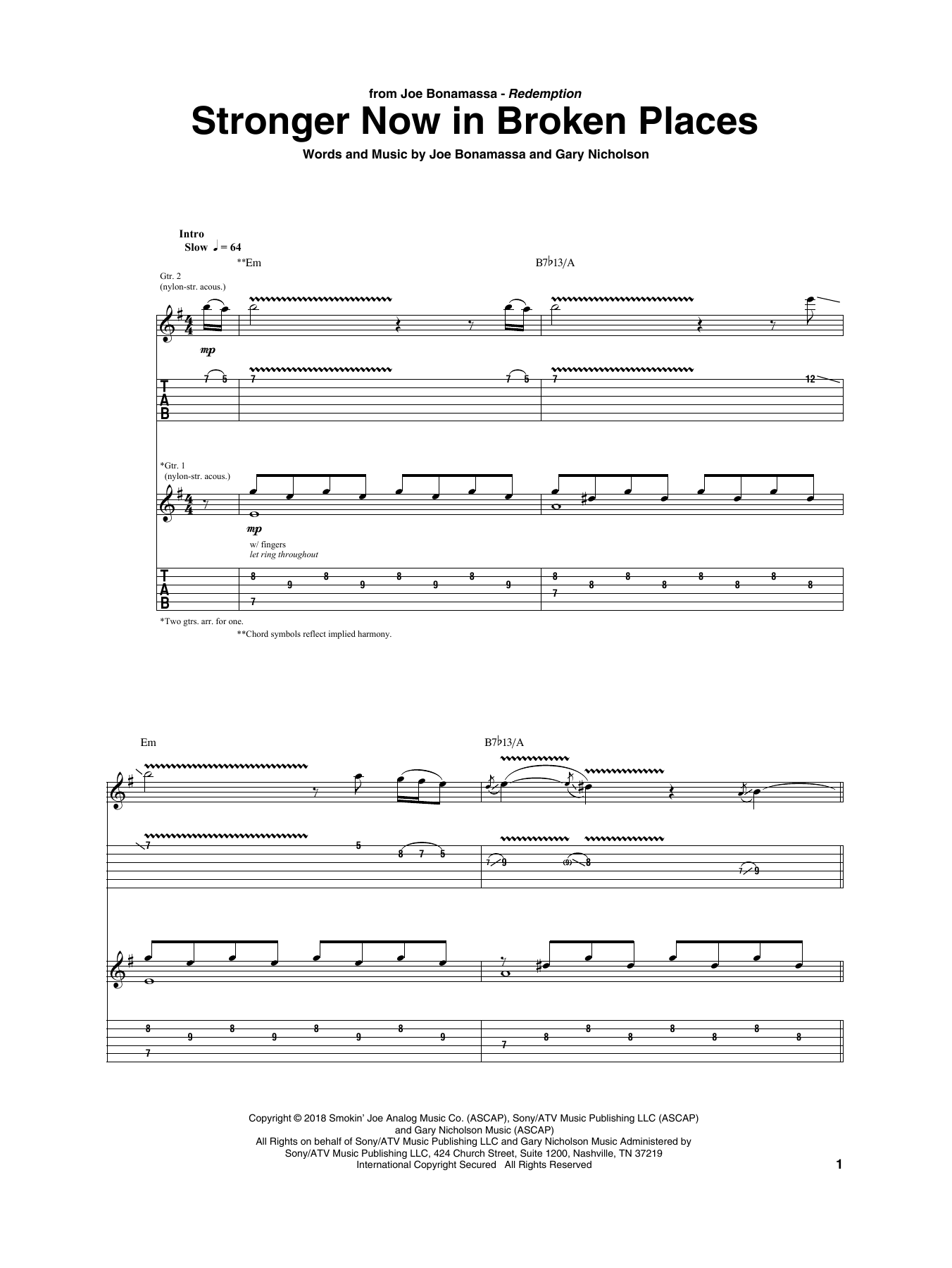 Joe Bonamassa Stronger Now In Broken Places sheet music notes and chords arranged for Guitar Tab