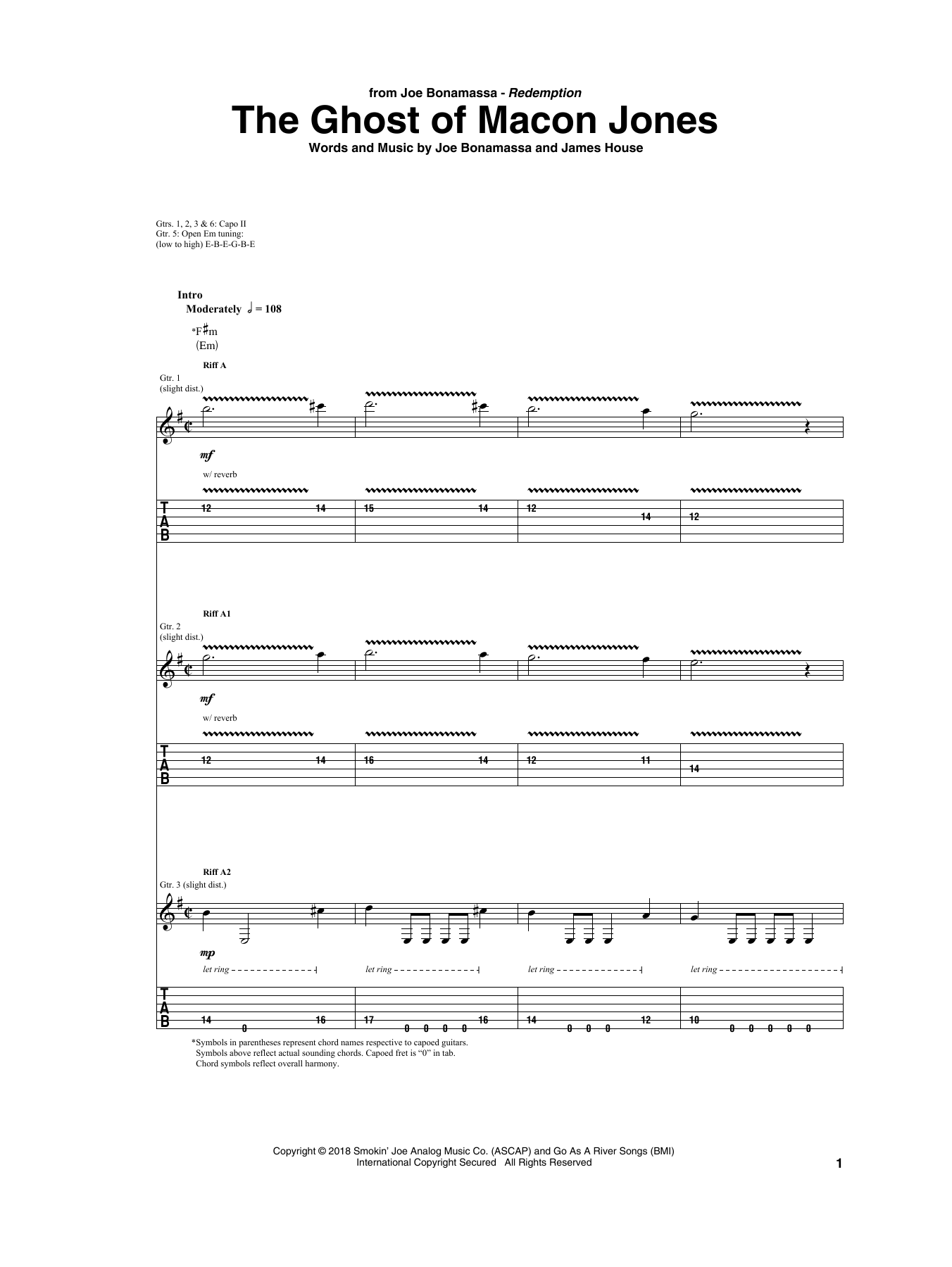 Joe Bonamassa The Ghost Of Macon Jones sheet music notes and chords arranged for Guitar Tab