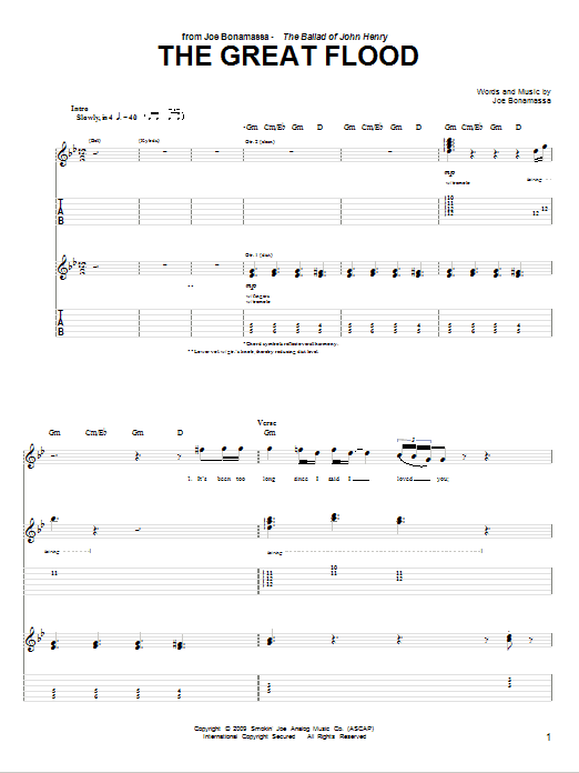 Joe Bonamassa The Great Flood sheet music notes and chords arranged for Guitar Tab