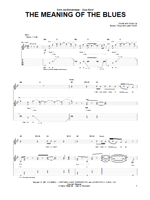 Joe Bonamassa The Meaning Of The Blues sheet music notes and chords arranged for Guitar Tab
