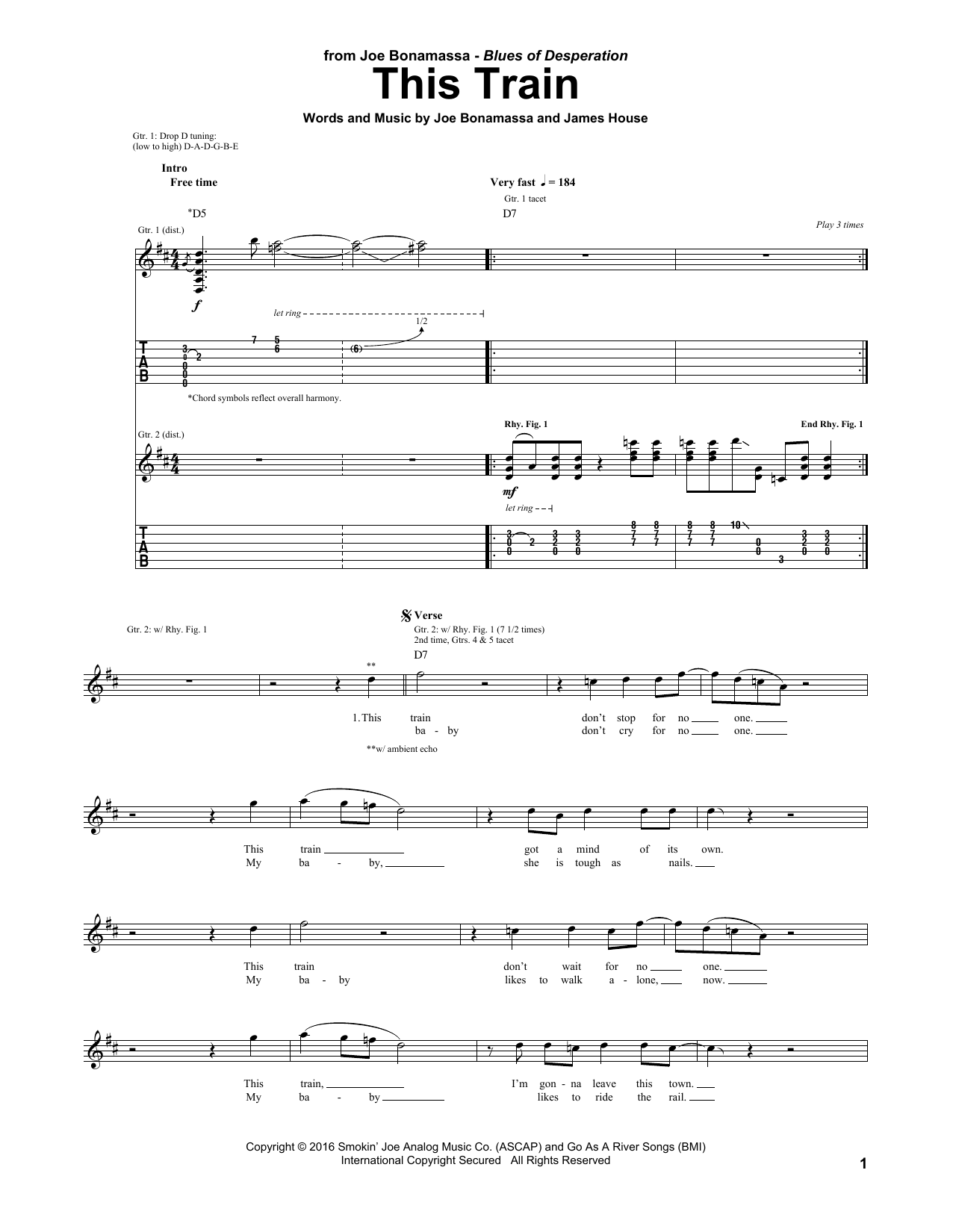 Joe Bonamassa This Train sheet music notes and chords arranged for Guitar Tab