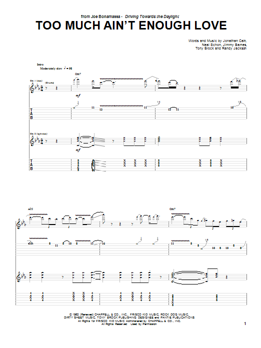 Joe Bonamassa Too Much Ain't Enough Love sheet music notes and chords arranged for Guitar Tab