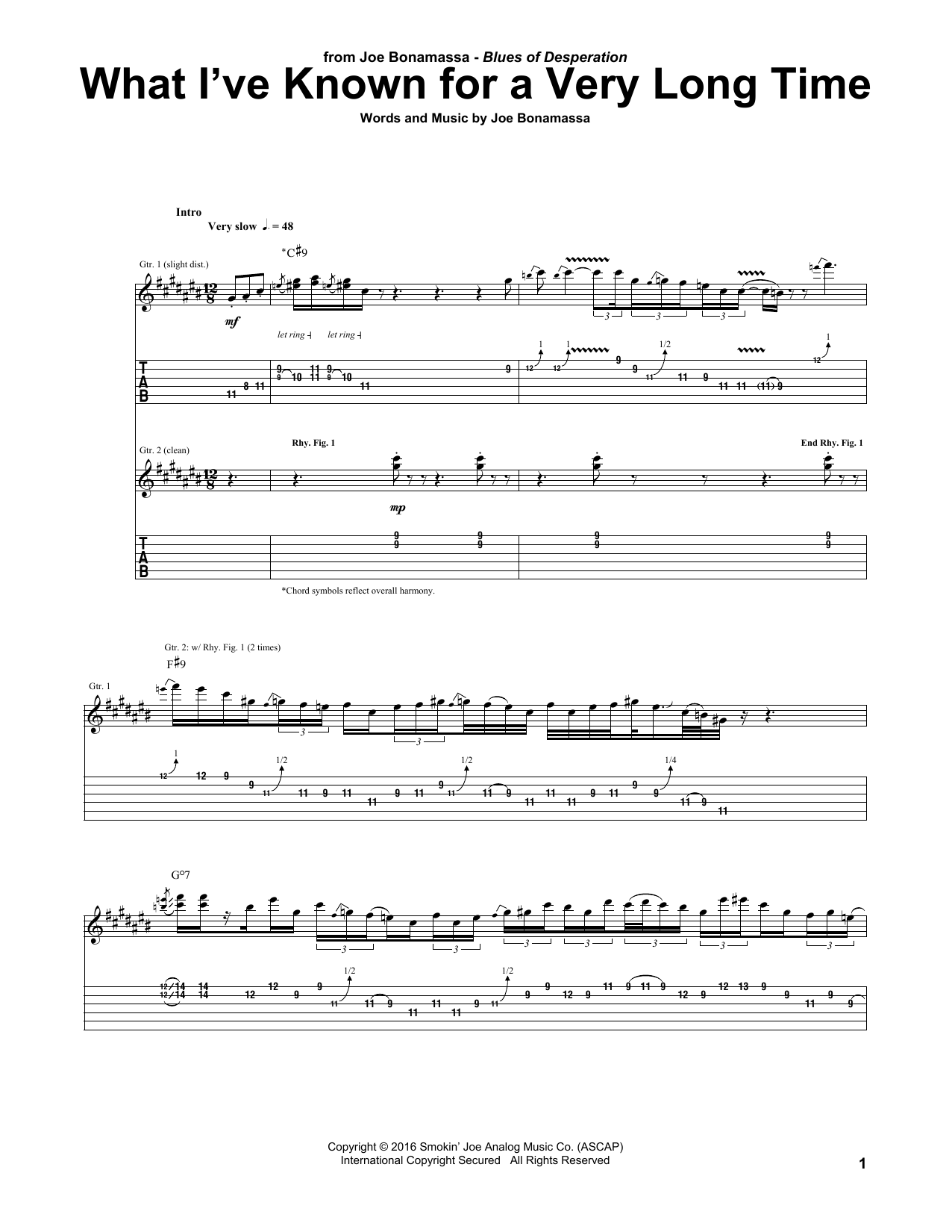 Joe Bonamassa What I've Known For A Very Long Time sheet music notes and chords arranged for Guitar Tab